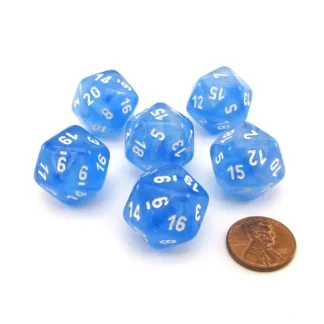 Luminary Borealis 20 Sided D20 Dice, 6 Pieces - Sky Blue with White Numbers - Your Source for Gaming Essentials Discount