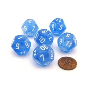 Luminary Borealis 18mm 12 Sided D12 Dice, 6 Pieces - Sky Blue with White Numbers - Your Source for Gaming Essentials Discount