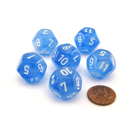 Luminary Borealis 18mm 12 Sided D12 Dice, 6 Pieces - Sky Blue with White Numbers - Your Source for Gaming Essentials Discount