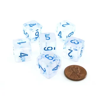 Luminary Borealis 15mm 6 Sided D6 Dice, 6 Piece - Icicle with Light Blue Numbers - Your Source for Gaming Essentials New