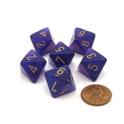 Luminary Borealis 15mm 8 Sided D8 Dice, 6 Piece - Royal Purple with Gold Numbers - Your Source for Gaming Essentials Best Sale