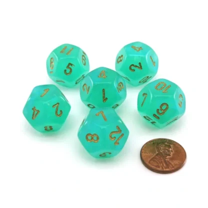 Luminary Borealis 18mm D12 Dice, 6 Pieces - Light Green with Gold Numbers - Your Source for Gaming Essentials Cheap