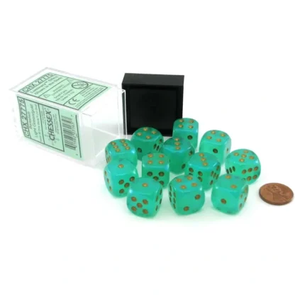 Luminary Borealis 16mm D6 Dice Block (12 Dice) - Light Green with Gold Pips - Your Source for Gaming Essentials Discount