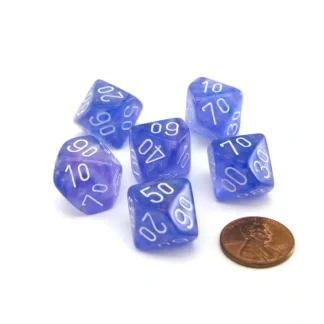 Luminary Borealis 16mm Tens D10 (00-90) Dice 6 Piece - Purple with White Numbers - Your Source for Gaming Essentials Sale