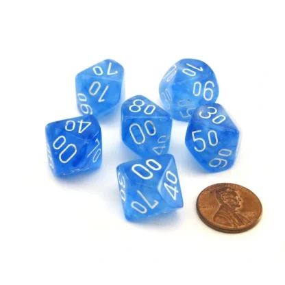 Luminary Borealis 16mm Tens D10 (00-90) Dice, 6 Pieces - Sky Blue with White - Your Source for Gaming Essentials Best Sale