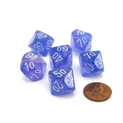 Luminary Borealis 16mm Tens D10 (00-90) Dice 6 Piece - Purple with White Numbers - Your Source for Gaming Essentials Sale