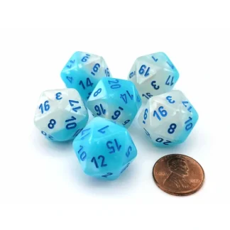 Luminary Gemini 20 Sided D20 Dice, 6 Pieces - Pearl Turquoise-White with Blue - Your Source for Gaming Essentials Fashion