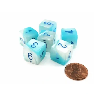 Luminary Gemini 15mm D6 Dice, 6 Pieces - Pearl Turquoise-White with Blue - Your Source for Gaming Essentials Hot