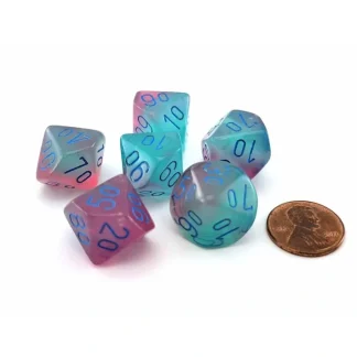 Luminary Gemini 16mm Tens D10 Dice, 6 Pieces - Gel Green-Pink with Blue - Your Source for Gaming Essentials Clearance