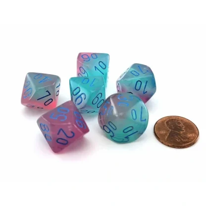 Luminary Gemini 16mm Tens D10 Dice, 6 Pieces - Gel Green-Pink with Blue - Your Source for Gaming Essentials Clearance