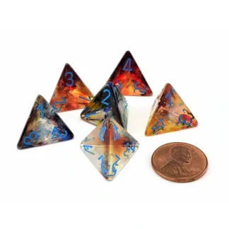 Luminary Nebula 18mm D4 Chessex Dice, 6 Pieces - Primary with Blue Numbers - Your Source for Gaming Essentials Online