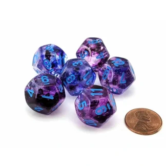 Luminary Nebula 18mm D12 Chessex Dice, 6 Pieces - Nocturnal with Blue Numbers - Your Source for Gaming Essentials Fashion
