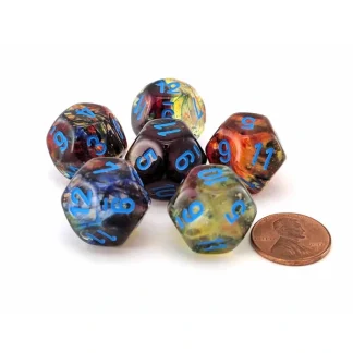 Luminary Nebula 18mm D12 Chessex Dice, 6 Pieces - Primary with Blue Numbers - Your Source for Gaming Essentials Discount