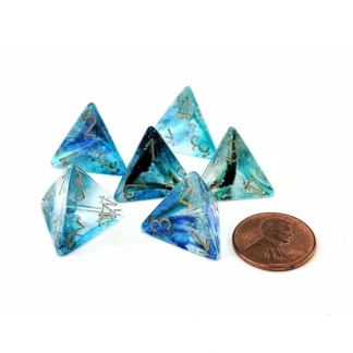 Luminary Nebula 18mm D4 Chessex Dice, 6 Pieces - Oceanic with Gold Numbers - Your Source for Gaming Essentials Cheap