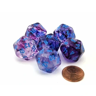 Luminary Nebula 20mm D20 Chessex Dice, 6 Pieces - Nocturnal with Blue Numbers - Your Source for Gaming Essentials Hot