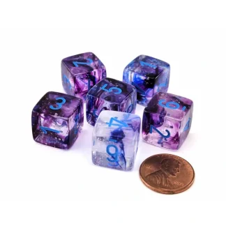 Luminary Nebula 15mm D6 Chessex Dice, 6 Pieces - Nocturnal with Blue Numbers - Your Source for Gaming Essentials New