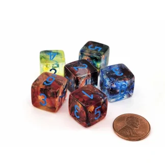 Luminary Nebula 15mm D6 Chessex Dice, 6 Pieces - Primary with Blue Numbers - Your Source for Gaming Essentials Online