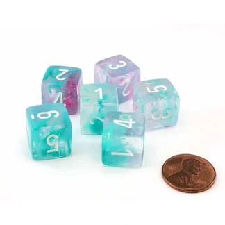 Luminary Nebula 15mm D6 Chessex Dice, 6 Pieces - Wisteria with White Numbers - Your Source for Gaming Essentials Best Sale