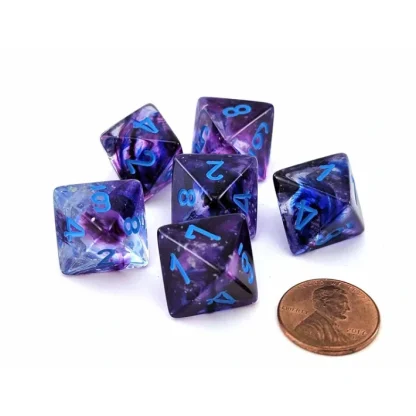 Luminary Nebula 15mm D8 Chessex Dice, 6 Pieces - Nocturnal with Blue Numbers - Your Source for Gaming Essentials Flash Sale