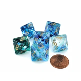 Luminary Nebula 15mm D8 Chessex Dice, 6 Pieces - Oceanic with Gold Numbers - Your Source for Gaming Essentials Shop