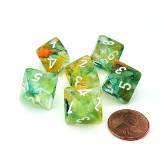 Luminary Nebula 15mm D8 Chessex Dice, 6 Pieces - Spring with White Numbers - Your Source for Gaming Essentials Cheap