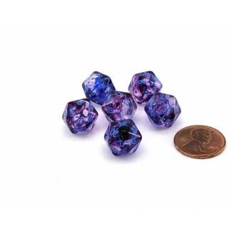 Luminary Nebula 12mm Mini 20 Sided D20 Dice, 6 Pieces - Nocturnal with Blue - Your Source for Gaming Essentials Clearance