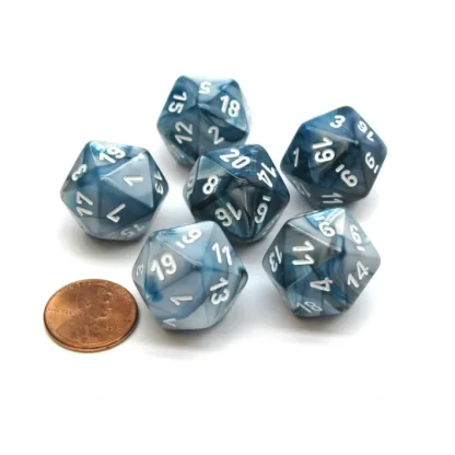 Lustrous 20 Sided D20 Chessex Dice, 6 Pieces - Slate with White Numbers - Your Source for Gaming Essentials Cheap