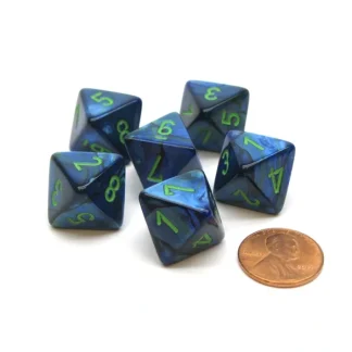 Lustrous 15mm 8 Sided D8 Chessex Dice, 6 Pieces - Dark Blue with Green - Your Source for Gaming Essentials Cheap