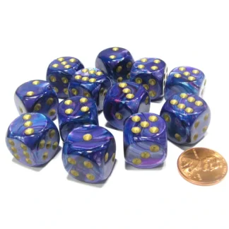 Lustrous 16mm D6 Chessex Dice Block (12 Dice) - Purple with Gold Pips - Your Source for Gaming Essentials Best Sale