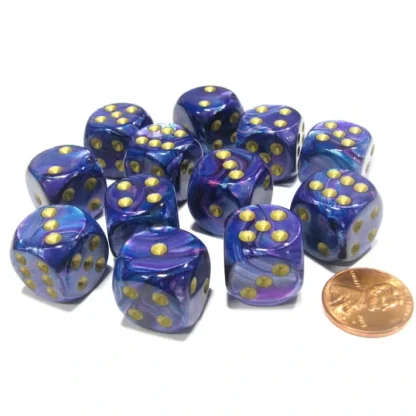 Lustrous 16mm D6 Chessex Dice Block (12 Dice) - Purple with Gold Pips - Your Source for Gaming Essentials Best Sale