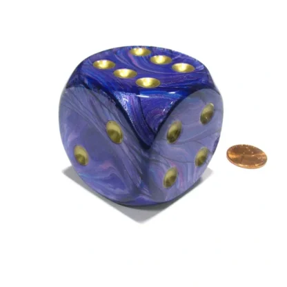 Lustrous 50mm Huge Large D6 Chessex Dice, 1 Piece - Purple with Gold Pips - Your Source for Gaming Essentials Cheap