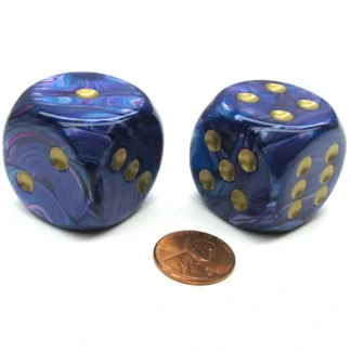 Lustrous 30mm Large D6 Chessex Dice, 2 Pieces - Purple with Gold Pips - Your Source for Gaming Essentials Sale