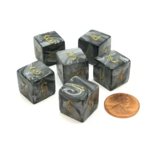 Lustrous 15mm 6-Sided D6 Numbered Chessex Dice, 6 Pieces - Black with Gold - Your Source for Gaming Essentials Clearance