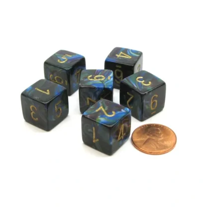 Lustrous 15mm 6-Sided D6 Numbered Chessex Dice, 6 Pieces - Shadow with Gold - Your Source for Gaming Essentials Clearance