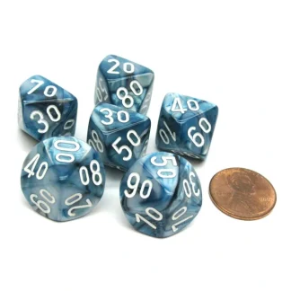 Lustrous 16mm Tens D10 (00-90) Chessex Dice, 6 Pieces - Slate with White Numbers - Your Source for Gaming Essentials Online