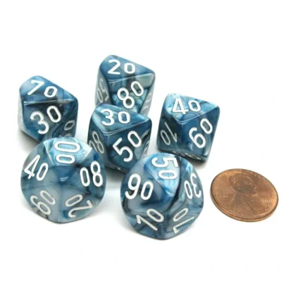 Lustrous 16mm Tens D10 (00-90) Chessex Dice, 6 Pieces - Slate with White Numbers - Your Source for Gaming Essentials Online