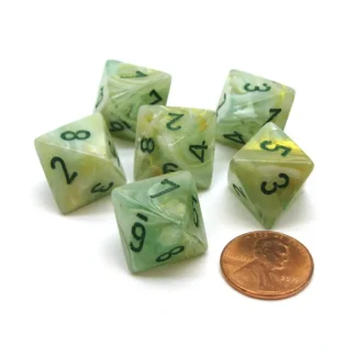 Marble 15mm 8 Sided D8 Chessex Dice, 6 Pieces - Green with Dark Green - Your Source for Gaming Essentials New