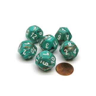 Marble 18mm 12 Sided D12 Chessex Dice, 6 Pieces - Oxi-Copper with White Numbers - Your Source for Gaming Essentials Sale
