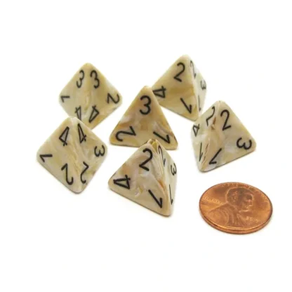Marble 18mm 4 Sided D4 Chessex Dice, 6 Pieces - Ivory with Black - Your Source for Gaming Essentials Cheap