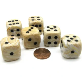 Marble 20mm Big D6 Chessex Dice, 6 Pieces - Ivory with Black Pips - Your Source for Gaming Essentials New