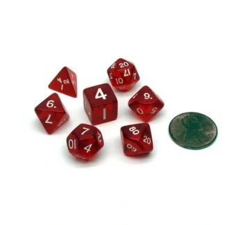 Mini Polyhedral 7 Piece Transparent Dice Set Small 11mm Die - Red with White - Your Source for Gaming Essentials Online