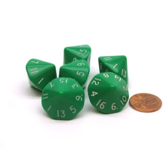 Opaque 17mm 16 Sided D16 Chessex Dice, 6 Pieces - Green with White Numbers - Your Source for Gaming Essentials Store