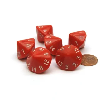 Opaque 17mm 16 Sided D16 Chessex Dice, 6 Pieces - Red with White Numbers - Your Source for Gaming Essentials Store