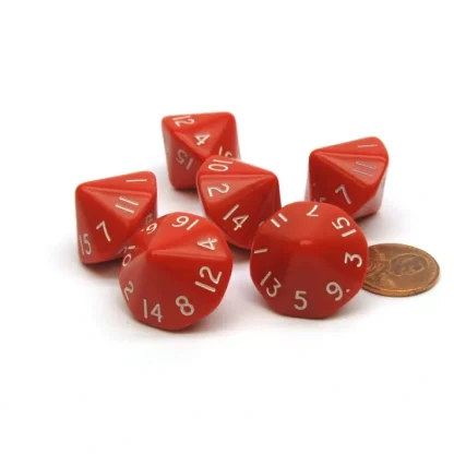 Opaque 17mm 16 Sided D16 Chessex Dice, 6 Pieces - Red with White Numbers - Your Source for Gaming Essentials Store