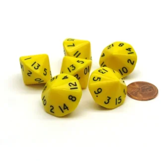 Opaque 17mm 16 Sided D16 Chessex Dice, 6 Pieces - Yellow with Black Numbers - Your Source for Gaming Essentials Clearance