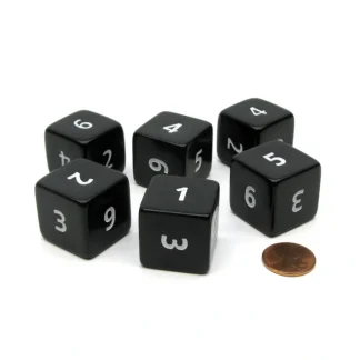Opaque 25mm 6 Sided D6 Large Jumbo Numbered Dice, 6 Pieces - Black with White - Your Source for Gaming Essentials Hot
