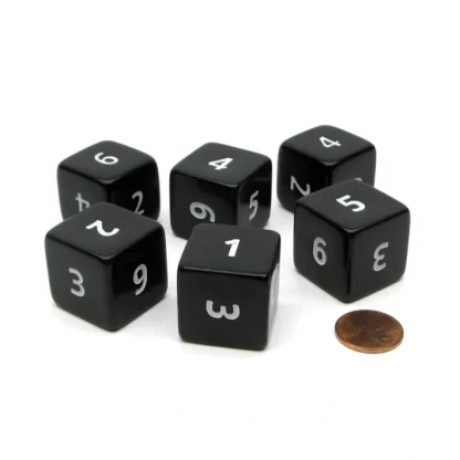 Opaque 25mm 6 Sided D6 Large Jumbo Numbered Dice, 6 Pieces - Black with White - Your Source for Gaming Essentials Hot