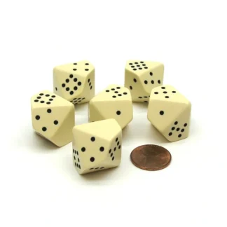 Opaque 20mm 10 Sided D10 Spotted Pip Dice, 6 Pieces - Ivory with Black Spots - Your Source for Gaming Essentials Store