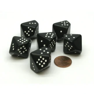 Opaque 20mm 10 Sided D10 Spotted Pip Dice, 6 Pieces - Black with White Spots - Your Source for Gaming Essentials Online