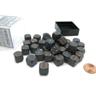 Opaque 12mm D6 Chessex Dice Block (36 Die) - Dark Grey with Copper Pips - Your Source for Gaming Essentials Clearance